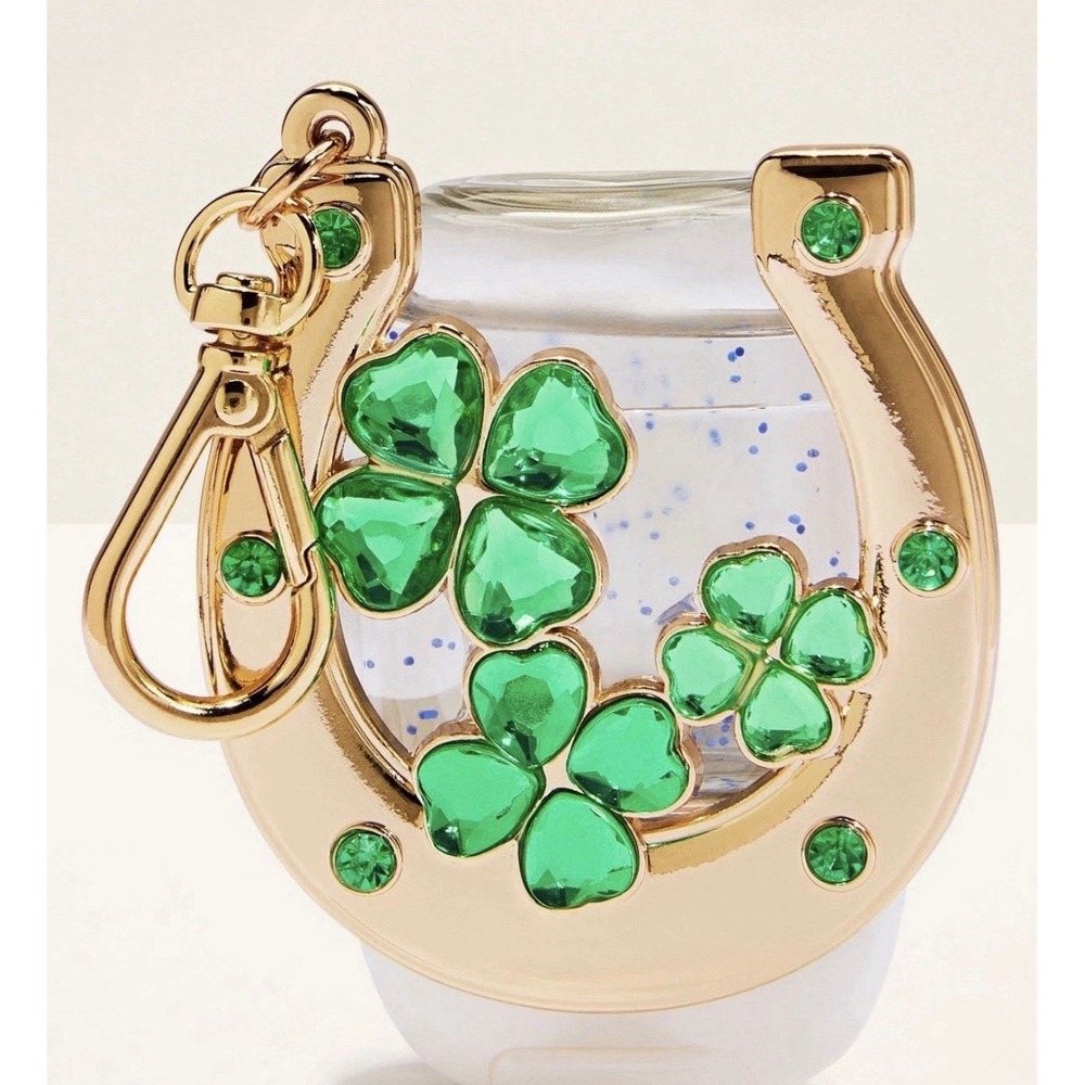 Bath & Body Works Lucky Horseshoe Shamrock Pocketbac Holder Key Chain New Ltd Ed